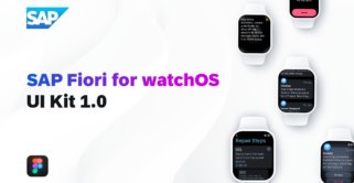 Overview image with some watch mockups that reads SAP Fiori for watchOS UI Kit 1.0