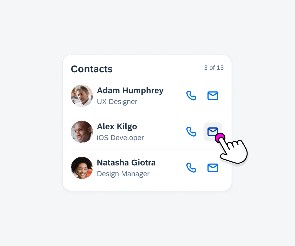 Contact cell with icon buttons