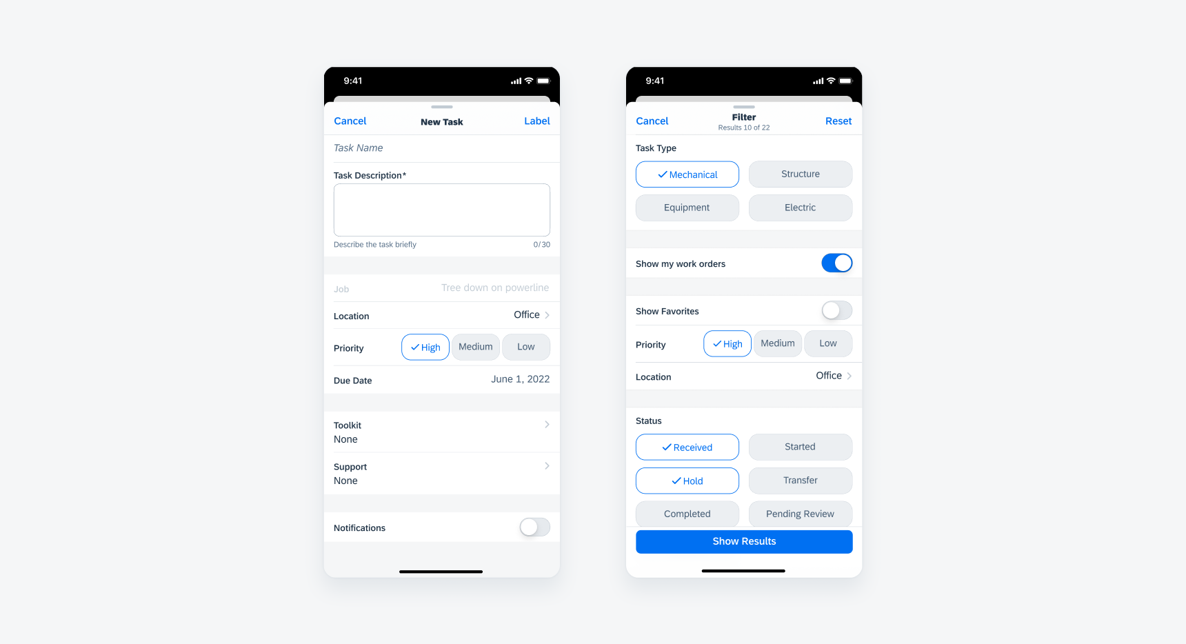 Create pattern (left) and filter pattern (right)