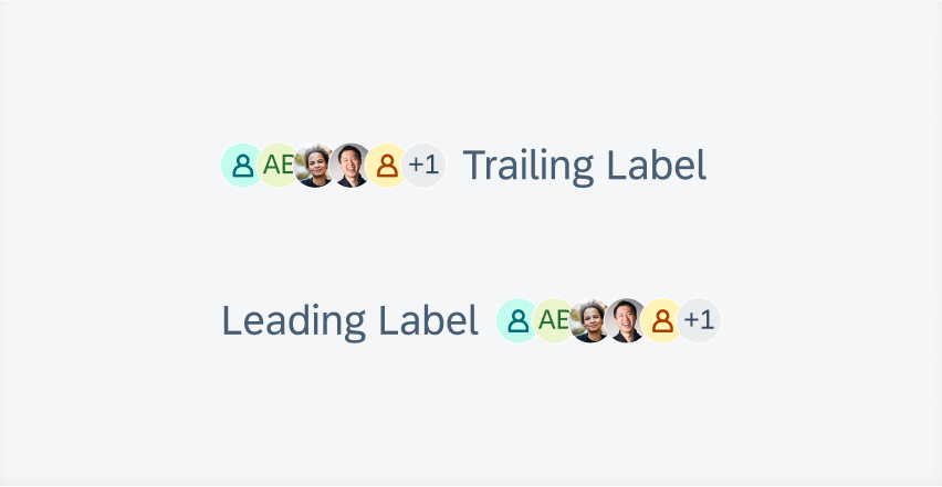 Avatar stack with a leading (left) and trailing label (right) 