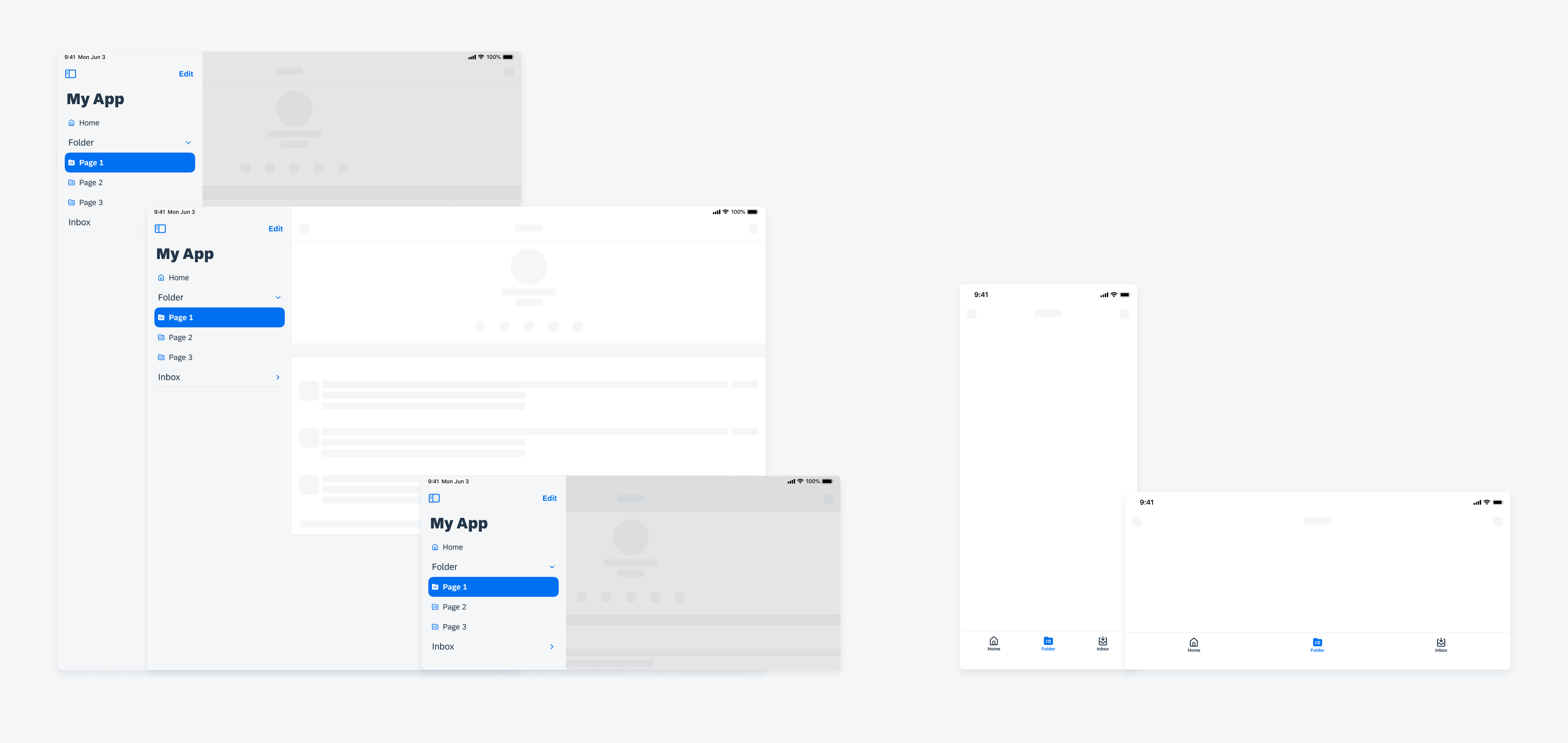 Regular size class (left): iPad in portrait and landscape mode and iPhone in landscape mode compact size class (right): iPhone in portrait and landscape mode