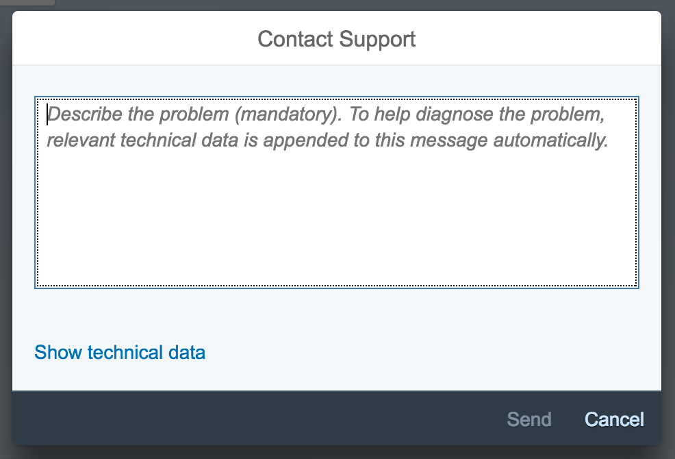 'Contact Support' dialog