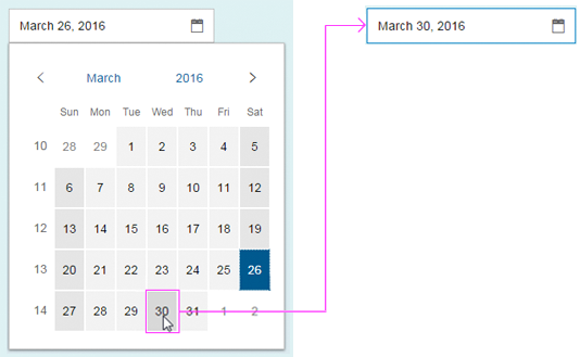 The user selects a date by tapping or clicking