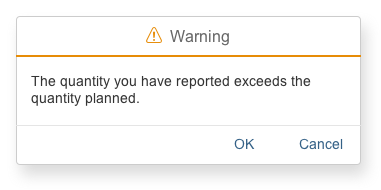 Warning message with OK and Cancel buttons