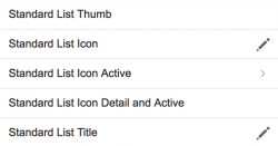 All list item types: inactive, detail, navigation, active, detail and active