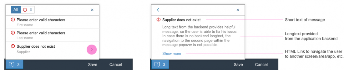 Navigation to second page of the message popover