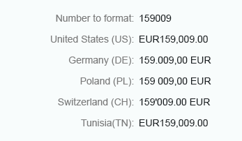 Example of a formatted currency amount - Standard