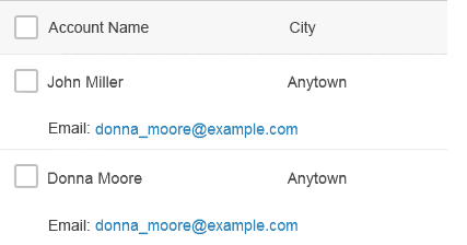 Email column in the pop-in area of the responsive table