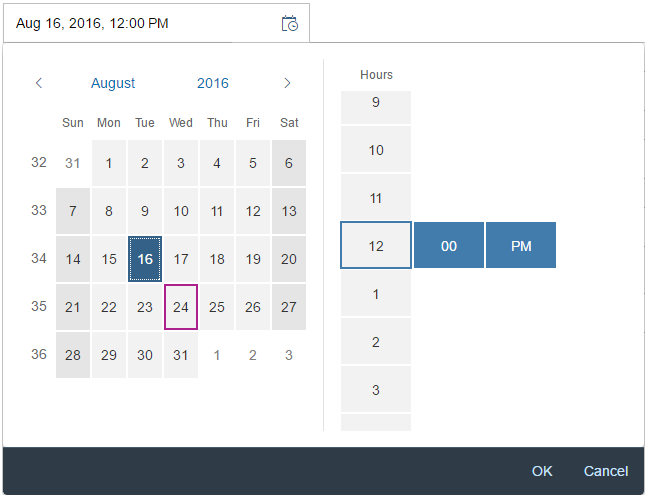The date/time picker opens in a popover for sizes M and L (for a tablet or desktop, for example)