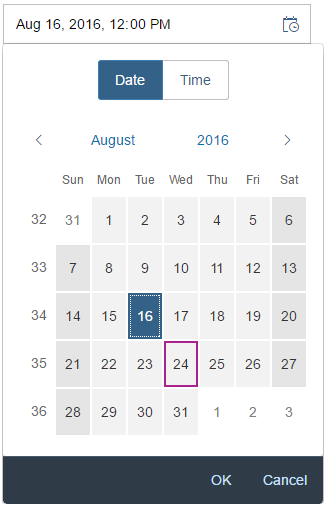 Date/time picker opens in a popup for size S.