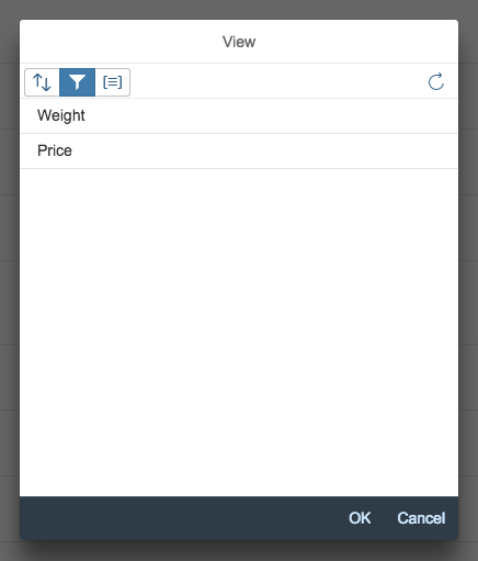 View settings dialog – Filter tab