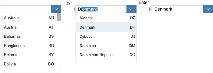 Combo box with two-column layout