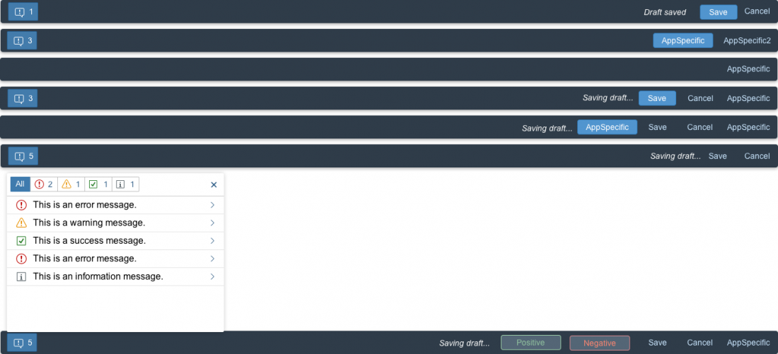 Examples of actions in the footer toolbar