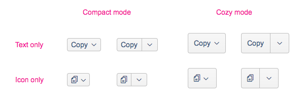 Menu button layout in compact and cozy modes