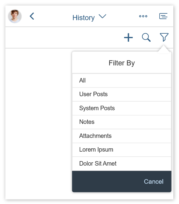 Group feed interaction – Filter with single selection