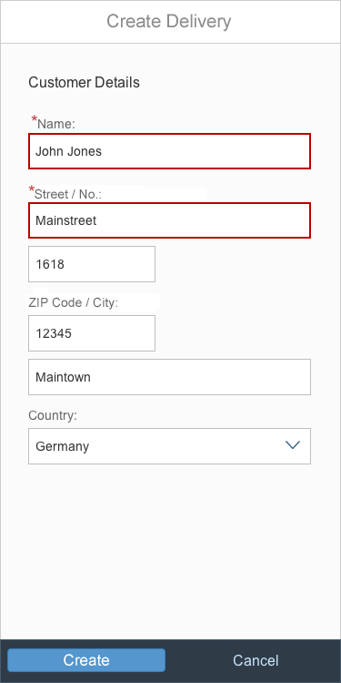 Highlighted form fields in a dialog - Size S