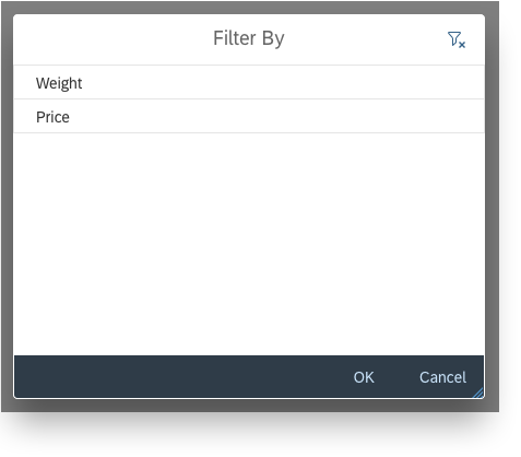 View settings dialog – Filter tab