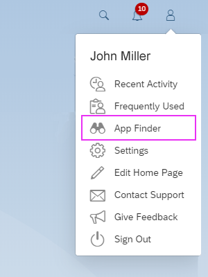 User menu - App finder