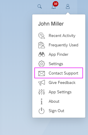 User menu - 'Contact Support'