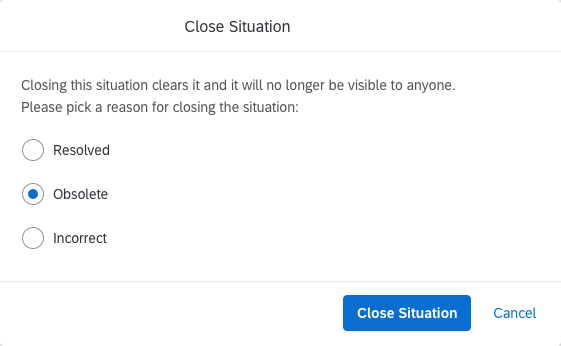 'Close Situation' popover