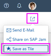 'Save as Tile' in the page header toolbar