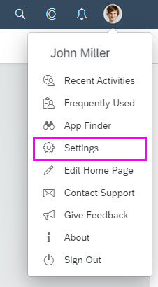 User actions menu - settings