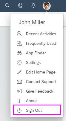 User actions menu - 'Sign Out'