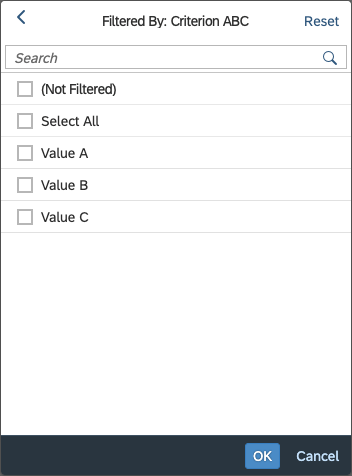 Selection of multiple filters