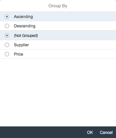 Dialog for choosing an attribute from the group tab