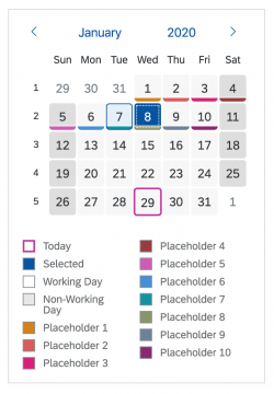 Calendar with highlighted days and legend