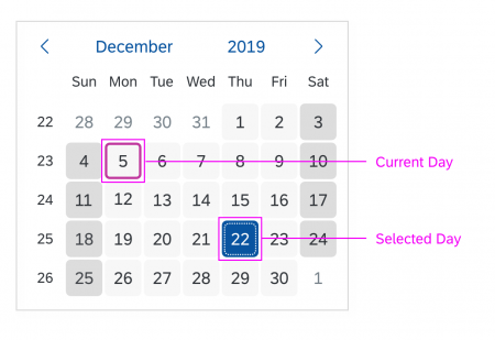 Calendar with current date and selected date