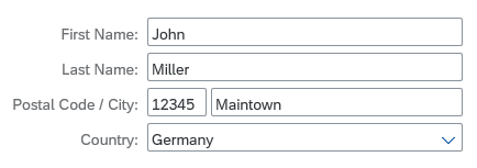 Adjacent field labels in a form ('Postal Code' and 'City')