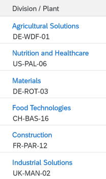 Two values in one column ('Division' and 'Plant')