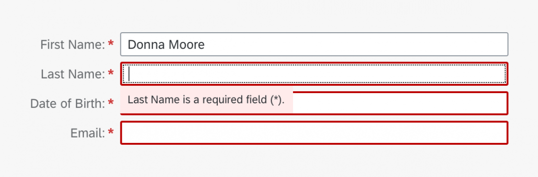 Form fields with error value state