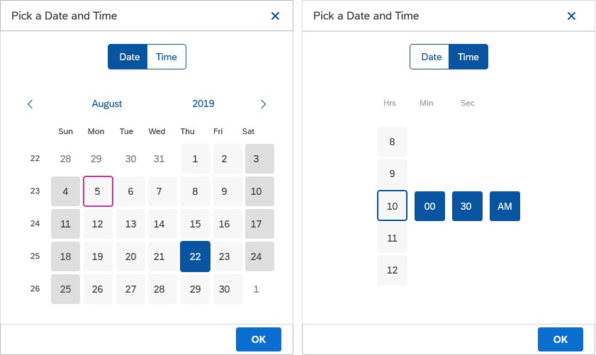 Date/time picker - Smartphone view