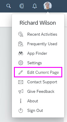 User actions menu - Edit current page