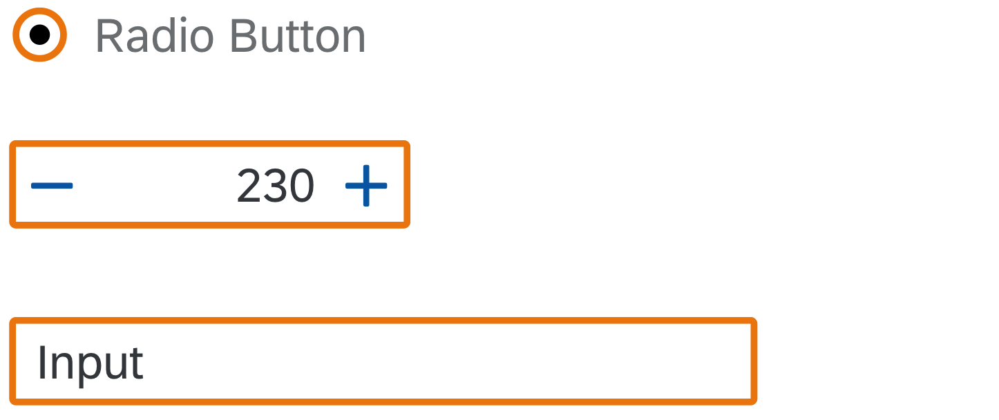 Radio button, step input and input in warning state