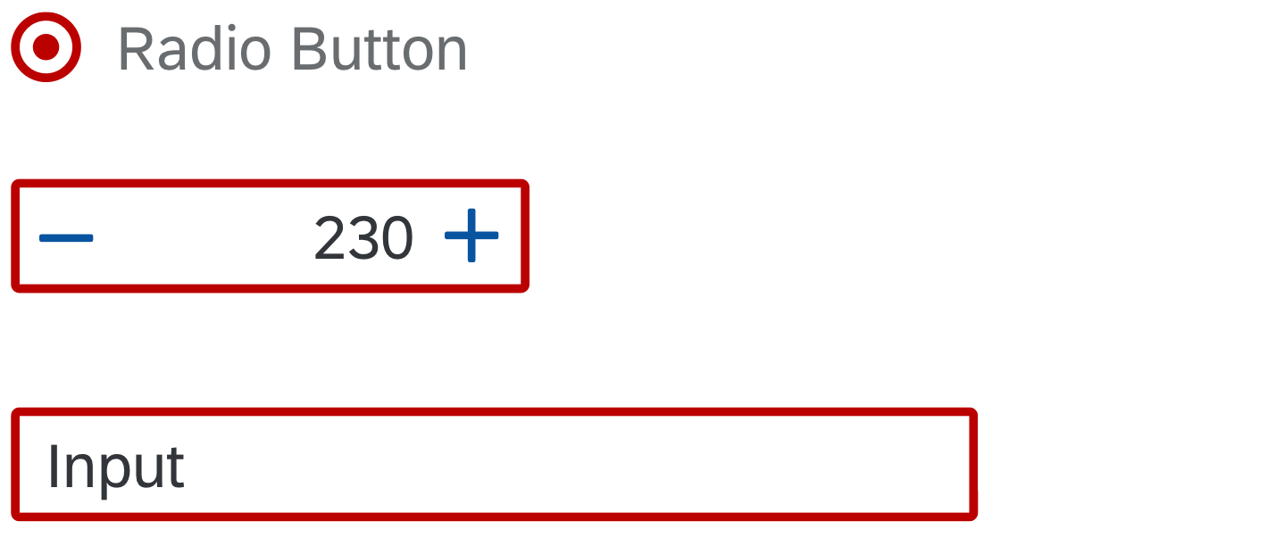 Radio button, step input and input in error state