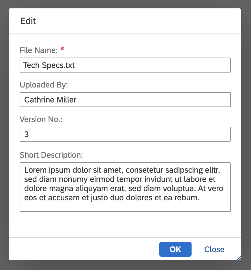 Interaction – Example of an edit dialog
