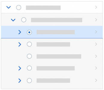 Single selection with radio buttons. Use only if row clicks are used for something else, for example navigation.