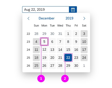 Date picker with a selected date and the current date
