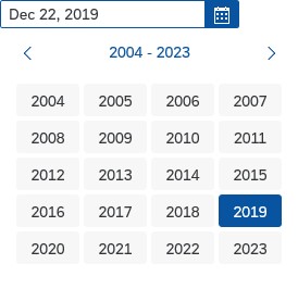 Year view in the date picker