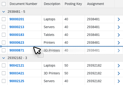 Do not use drag and drop for rearranging items in the analytical table