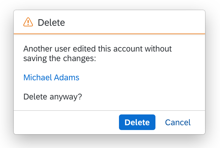 Delete: Item with unsaved changes by another user