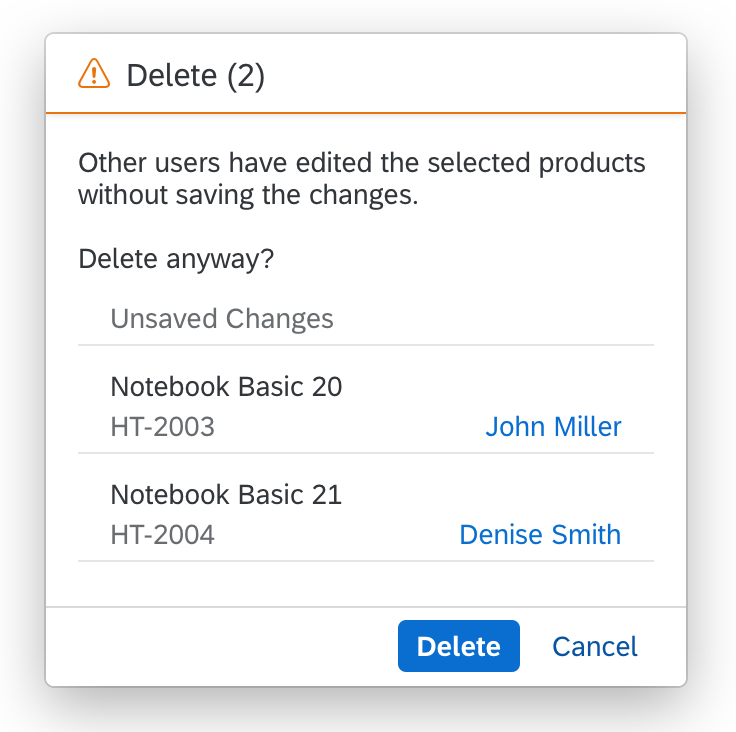 Delete: Items with unsaved changes by other users - Details