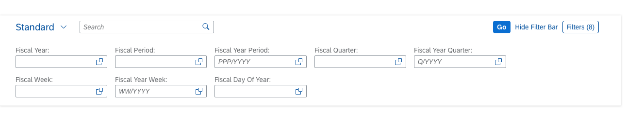 Smart filter bar with filters based on fiscal annotations