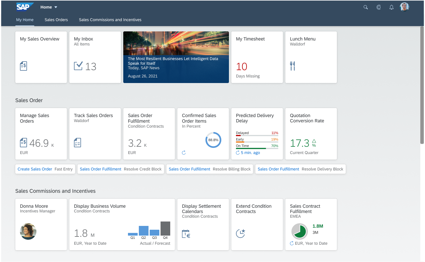 SAP Fiori launchpad - home page