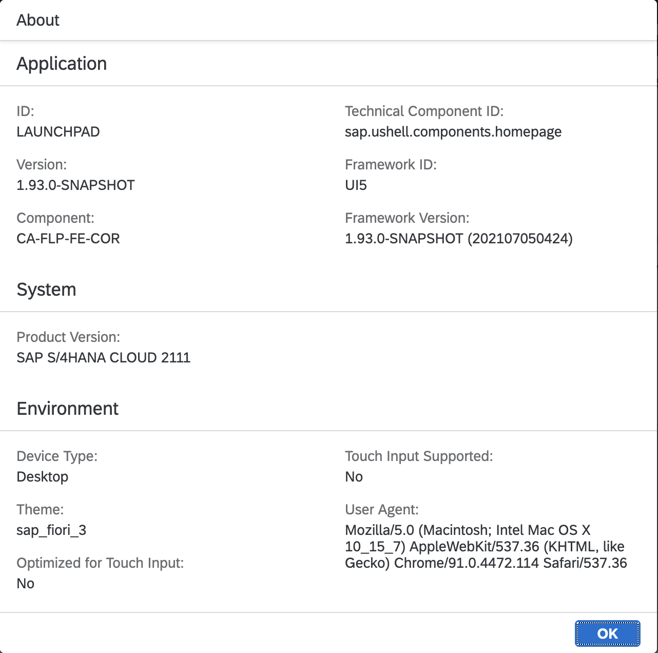 'About' dialog for the launchpad