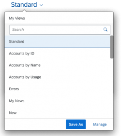 'My Views' dialog with more than 10 views and a search option