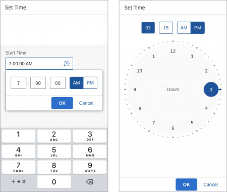 Time picker on mobile (size S)